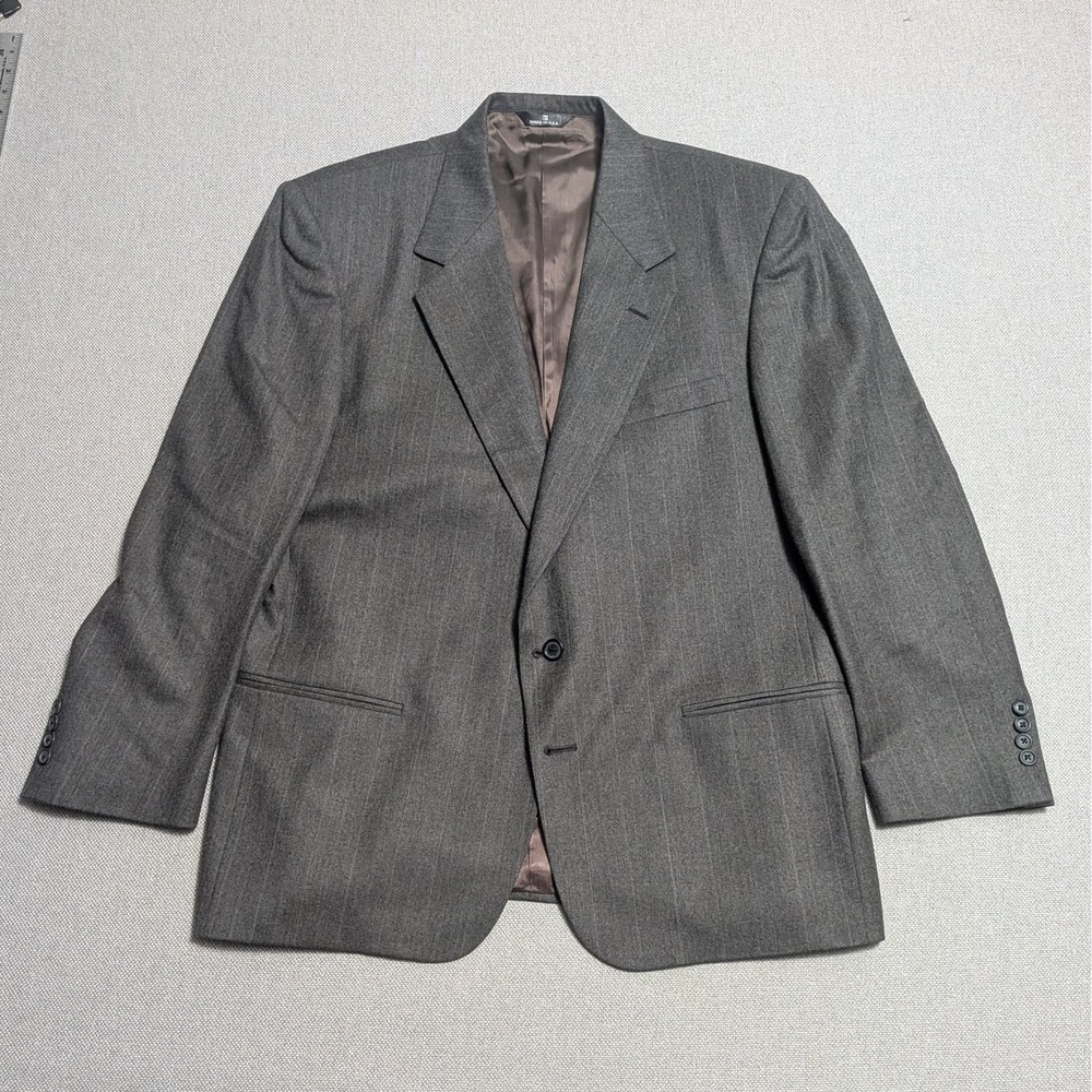 Vintage Perry Ellis Portfolio Men's 42 Gray Wool Blazer Pinstripe USA Union